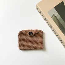 린네 ﻿핸드메이드 손뜨개 진베이지 미니 카드 파우치
