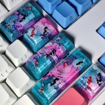 기계식키보드 수지 키 캡 게임용 키보드 고래 백라이트 키 캡 체리 mx 스위치 기계식 키보드 게임용 선물 잉어 키 캡, 2.25U 입력, 분홍