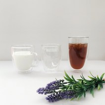 룰루홈 이중 내열 유리 컵 더블윌 글라스 홈카페, 350ml 머그(손잡이)