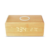 블루선 LED 고속 무선충전 겸용 탁상시계 + 케이블 세트 WCP-160, 우드
