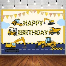 소년 생일 축하 파티 장식 배경막 건설 굴착기 트럭 구름 배너 사진 배경 사진 스튜디오 포토존, 비닐-90x60cm