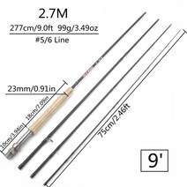 2.1M 2.4M 2.7M 4 섹션 플라이 낚싯대 휴대용 탄소 초경량 슬로우 액션 플라이로드 코르크 손잡이 낚시 용품로드 피쉬로드, 2.7m (9ft) Rod