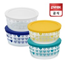 코렐 파이렉스 원형 하트 내열 글라스 보관용기 4종, 1세트