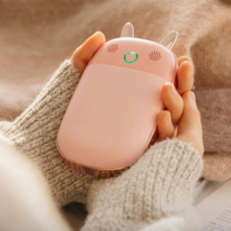 동물캐릭터 대용량 10000mAh 녹음기능 휴대용 손난로 보조배터리, 핑크