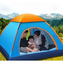 백패킹텐트 방수 원터치 휴대용 배낭형 3-4인, 3-4인 양문형 오렌지색