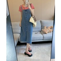 데님 원피스 청 블루 드레스 스커트 Kumikumi 세탁 레트로 카우보이 스커트 드레스 드레스 여성 여름 길고 느슨하고 얇은 스플릿 스커트