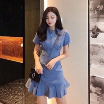 위위브렌 여성용 여름 지퍼 프릴 쇼트 아이템 원피스