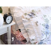 보라색이불 공주 꽃무늬 잔꽃 큰 나염 프릴 레이스 봄 신혼 침구 순면 세트 결혼