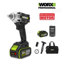 웍스 WORX 20V WE270 전동 임팩 렌치 브러시리스 충전 핸드 임팩트 드릴 4 암페어, 고급 세트-본체1개+배터리 2개+충전기