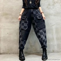 배기핏데님 팬츠 여성 226# 허리 밴딩 캐릭터 자수 워싱 캐주얼 슬랙스긴 바지 뉴타임즈 Z