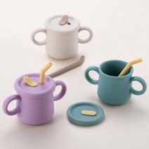 리틀럽 실리콘 빨대컵 200ml (LBB015), 크림