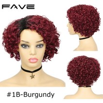 fave curly wigs short pixie cut human hair for women natural black remy hair 150 밀도 무접착제 저렴한 측면 부분 인, 협동사, 1B-버건디 컬러, 1개