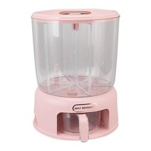 12KG 원형 곡물 디스펜서 360도 회전 6그리드 식품 디스펜스 쌀 및 보관 용기 멀티그레인 버킷 탱크 컵 가정용 주방 애완동물 사료 (핑크)