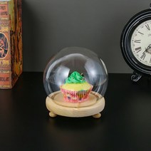 클로슈 여자 창모자 구형 유리 Cloche 항아리 디스플레이 스탠드 커버 테라리움 병 나무 베이스 아크릴 먼지 박스 불멸의 꽃, 15cmwith base
