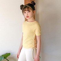 요가피기 YP40221 셔링 디테일 숏 슬리브 개나리 키즈 요가복 필라테스복 반팔