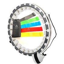 Ladell 스마트 웨이트 훌라 후프 성인용 체중 감량용 인피니티 후프 운동 중력 볼 포함 24개의 탈착식 매듭 조절 가능한 자동 스피닝 볼 5피스 저항 밴드 세트, Grey