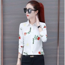 플라워리본블라우스 여성 긴 소매 봄가을 나비 결 인쇄 꽃무늬 셔츠 슬림 핏아우터 레쉬 쉬폰 이너 4818585191