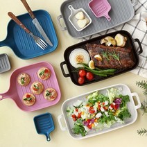 푸코 그릴 플레이트 전자레인지 감성캠핑그릇 손잡이직사각접시 5Color, 1.화이트