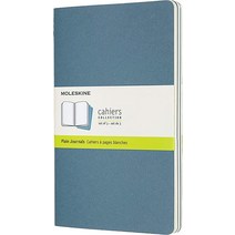 몰스킨 Cahier 저널 소프트 커버 라지 (12.7 x 21cm(5 8.25인치)) 플레인/블랭크 크랜베리 레드 80페이지 (3개 세트), Plain, Brisk Blue