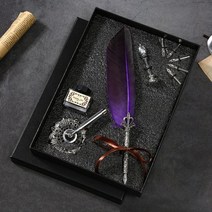 고급만년필 자연 거위 깃털 물에 담근 서예 럭셔리 선물 상자 세트 깃털 서예 세트 90, 협력사, 자주색