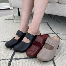 슈리오 여성 소가죽 발목 스트랩 키높이 구두 슬리퍼 4cm
