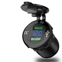 듀얼 USB 차량용 충전기 빠른 충전 3.0 방수 소켓 12V 24V 자동차 보트에LED 전압계와 알루미늄 전원 콘센, 02 Type 1 Black