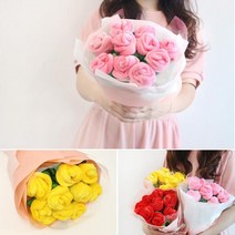인형꽃다발 빨강 노랑 장미 유치원 특이한 꽃다발, 핑크장미