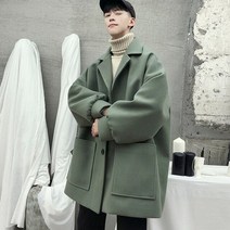 코트 리드 겨울 울 블랙 하라주쿠 트렌치 플란넬 버튼