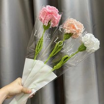 완성 된 수제 카네이션 꽃 양모 diy 꽃다발 크로 셰 뜨개질 벨벳 꽃 직조 꽃 보내기 어머니 휴일 선물, 핑크 피부톤 화이트