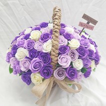 영하우스 비누장미 100송이 꽃바구니 생일꽃바구니 축하꽃바구니 배달 고급형 기념일 프로포즈꽃배달 로즈데이장미 환갑 칠순 팔순 비누꽃 선물, 보라+사랑합니다