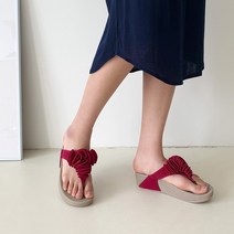 4cm 플라워 여성 통굽 슬리퍼 쪼리 플립플랍 꽃