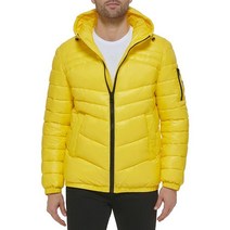 GUESS 남성용 긴소매 미드웨이트 후드 퍼퍼 화이트.