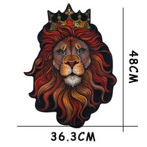 왕관호랑이 대형와펜 자수 패치 라이온 데님 재킷 의류 수선 리폼 패치 아플리케, 암갈색 프린트 라이온