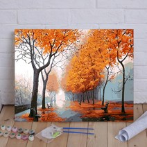 캔버스 유화 그리기 세트 해외DIY 명화그리기 대형 장미 꽃 플라워 숫자 그림 색칠하기, 129-가을