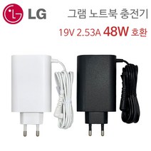 LG 올뉴그램 노트북 어댑터 충전기 19V 2.53A 48W WA-48B19FS ADS-48MSP-19 호환, 블랙