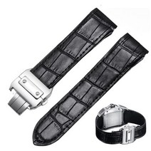 갤럭시 워치 5 44mm 40mm 밴드 시계줄 정품 호환 카르티에 산토스 스트랩 산토스 100 에 적합 가죽 워치 골프 스트랩 및 접이식 버클 스트랩 20mm 23mm, Black NO Buckle