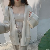 일본계 나른한 스웨터 코트 여자 가을 겨울 루즈한 단색 기품 독특한 니트 카디건 상의