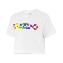 Speedo 여성용 티셔츠 반소매 크루넥 빈티지 크롭, 2022 Pride White