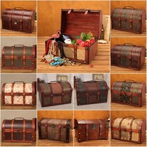 빈티지 엔틱 골동품 보물섬 큰 나무 라탄 상자 해적 보물 가방 인테리어 소품, 중국식트럼펫