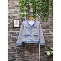 진주 데님 배색 트위드 자켓