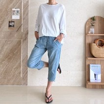 빅사이즈 얇은 스판 키작녀 여자 여름청바지 배기핏