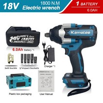 Kamolee-1800 N.M 하이 토크 6.0Ah 브러시리스 일렉트릭 임팩트 렌치 리튬 이온 배터리 2 개 5 개월 보증, 06 One 6.0BAT Plastic_03 UK