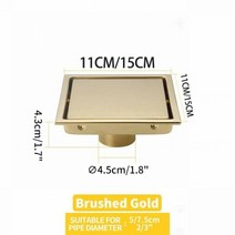 100mm x 바닥 배수구 타일 보이지 않는 삽입 사각형 폐기물 격자 욕실 샤워 큰 흐름 그리드 포함, 110mm, Brushed Gold 03