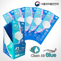 클린에어블루 KF94 황사방역마스크 대형 1매입 개별포장 100매 성인 남성 헬스 등산 운동 편한 입체, 50개