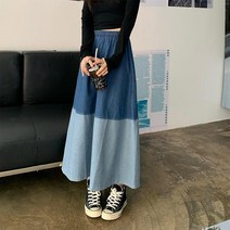 레트로 스티치 데님 스커트