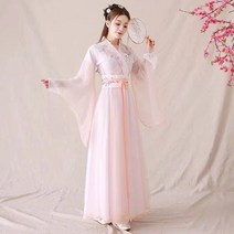 쉬폰원피스분홍색 중국 스타일 한푸 전통 무용 의상 한나라 공주 동양 요정 드레스 복장