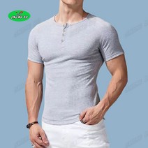 SHENGBO헨리넥 슬림 남성 여름 반팔 라운드 티셔츠