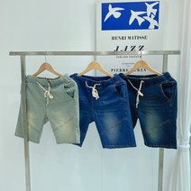 이브컴퍼니 절개 스판 밴딩 청 데님 5부 반바지 빅사이즈 S-2XL (894)