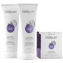 Hairgurt Curl 퍼펙팅 요거트 헤어 케어 3피스 세트 코코넛 아사이 웨이브 지성 및 곱슬머리용 천연 샴푸 컨디셔너 마스크 탄력 있고 빛나는 컬을 위한 제품 미국직송, Curl Perfecting Yogurt Hair Ca