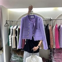 여성 트위드 자켓 노카라 재킷 겨울 가을 2022 캐주얼 패션 라운드 넥 향수 기질 더블 브레스트 코트